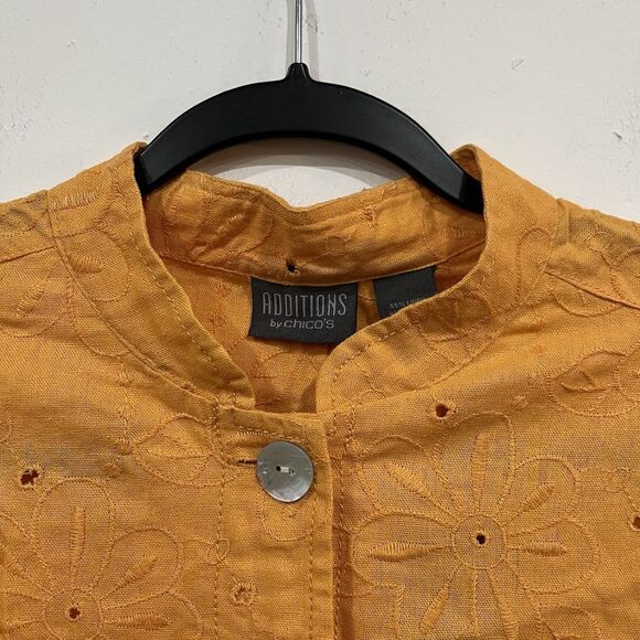 NWT Additions By Chico’s Orange Amici Eyelet Jacket Size 3/ XL Linen Blend - Picture 6 of 7